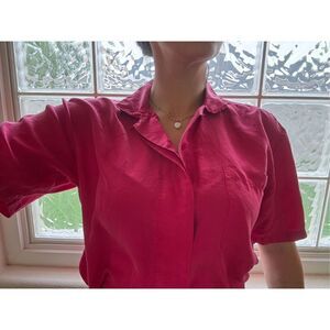 Gitano women’s M vintage 90s button up blouse 100% silk hot pink short sleeve